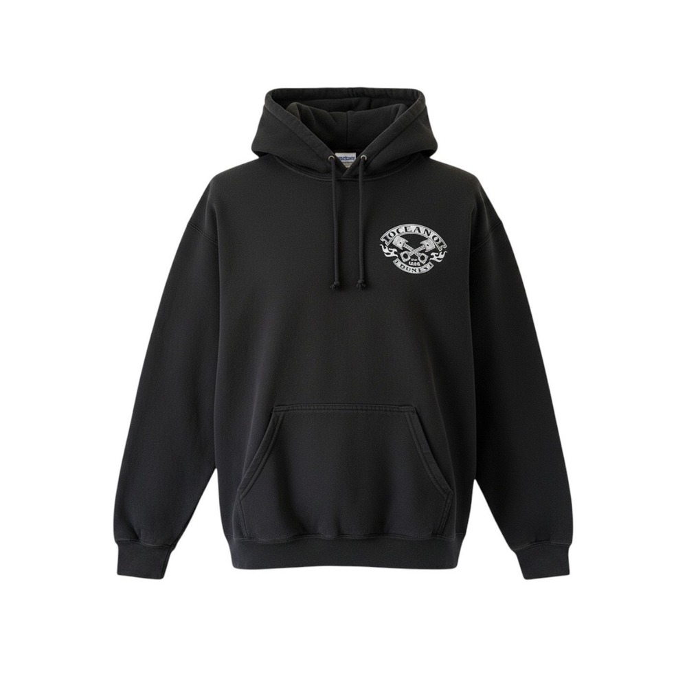 Gildan Oceano Dunes Skull Piston Graphic Hoodie Black Mens Medium Pullover Sweat